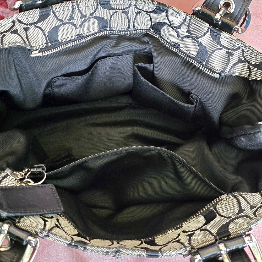 Coach Black And Gray Signature Print Jacquard Satchel - Picture 5 of 7